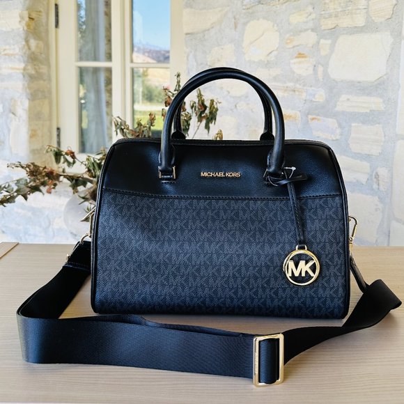 Michael Kors TRAVEL MK Signature Medium Duffle Satchel CROSSBODY Bag Black NWT - Picture 1 of 7